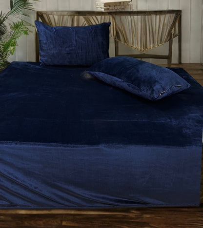 PLEASURE FITTED KING-SIZE WARM WINTER FITTED BEDSHEET SET (Deep Blue)