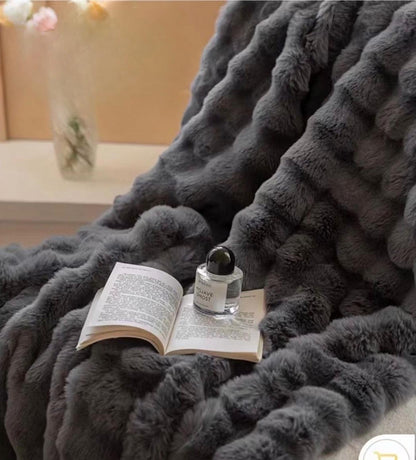 RABBIT FUR WINTER QUILT (CRUELTY-FREE)(SUPER-WARM) (Dark Grey)