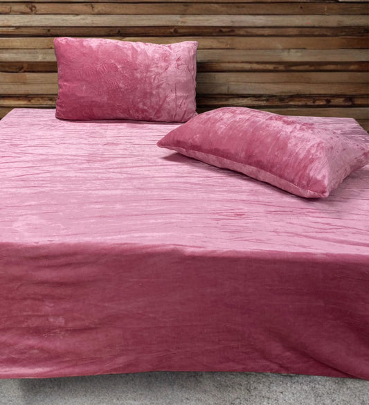 PLEASURE FITTED KING-SIZE WARM WINTER FITTED BEDSHEET SET (Pink)