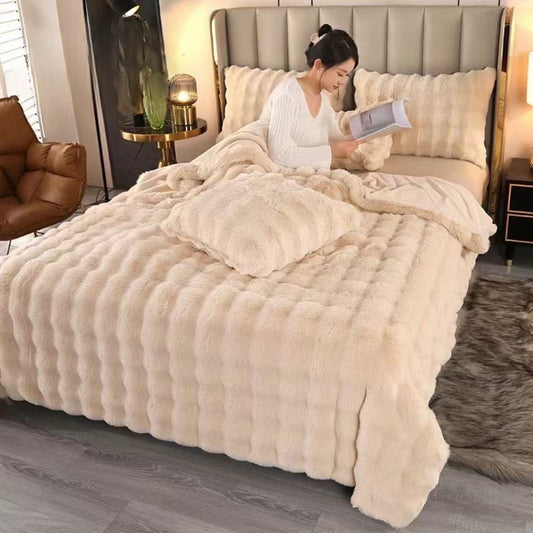 RABBIT FUR WINTER QUILT (CRUELTY-FREE)(SUPER-WARM) (Cream)