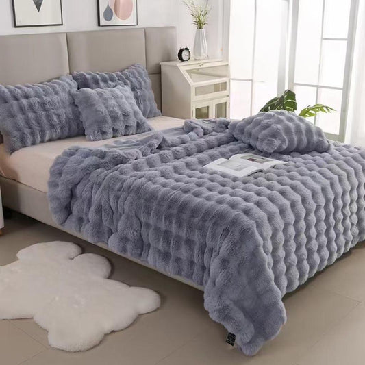 RABBIT FUR WINTER QUILT (CRUELTY-FREE)(SUPER-WARM) (Light Grey)